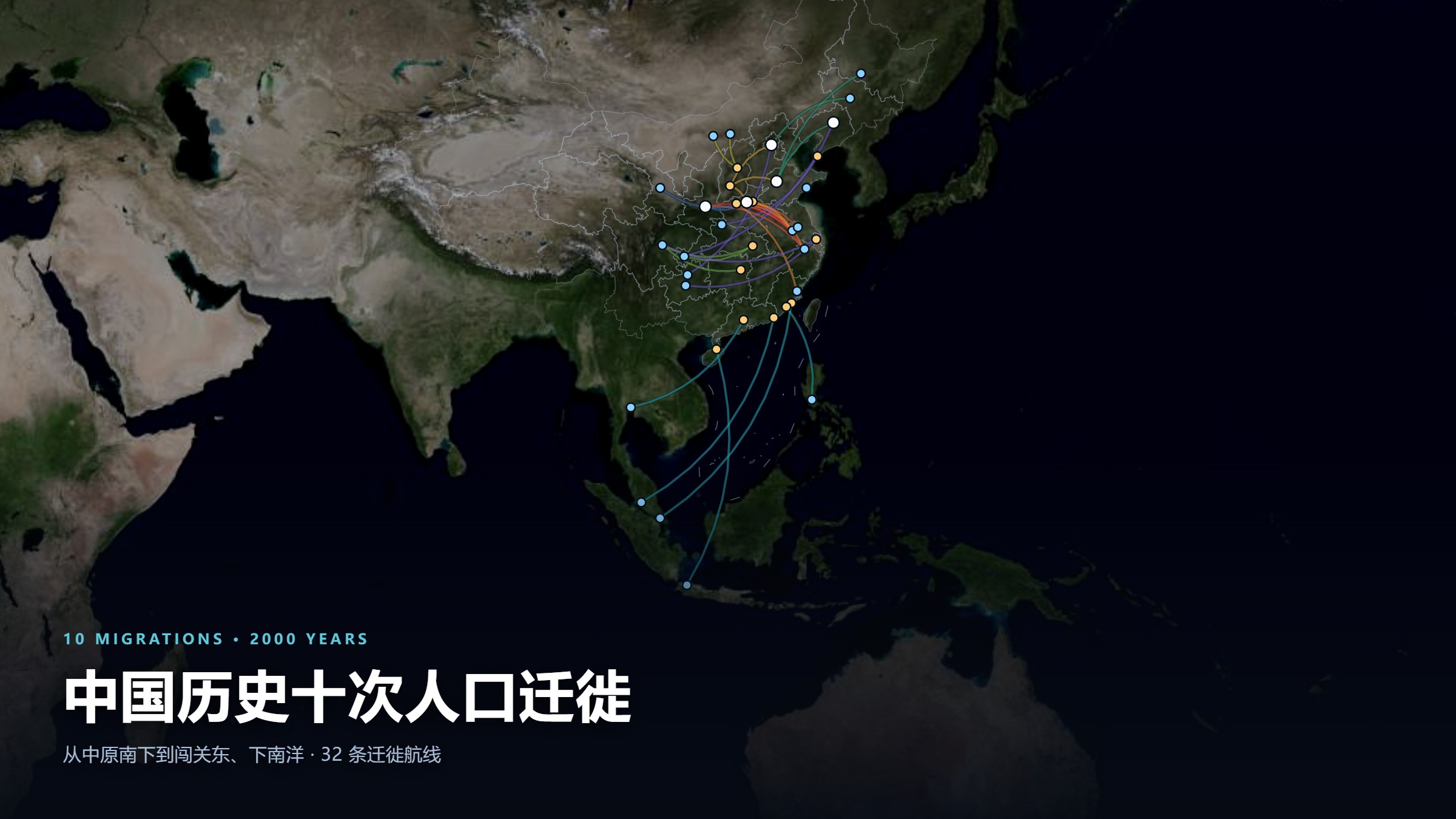 中国历史十次人口迁徙 · 从衣冠南渡到三线建设 - 星球小捕手可视化互动地图